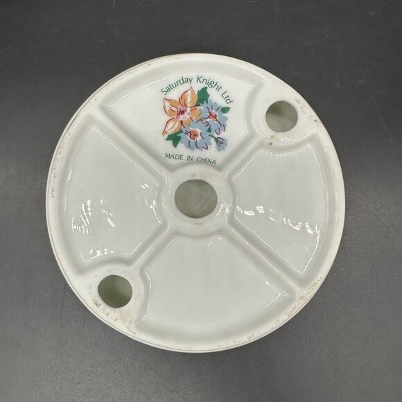 Vintage Soap Dish Floral Round Ceramic 1990s Flowers Bathroom Kitchen Decor - Picture 4 of 9